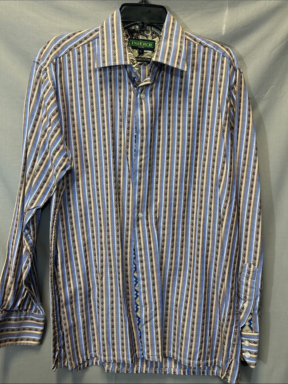 Inserch Blue and Brown Striped Men's Dress Shirt